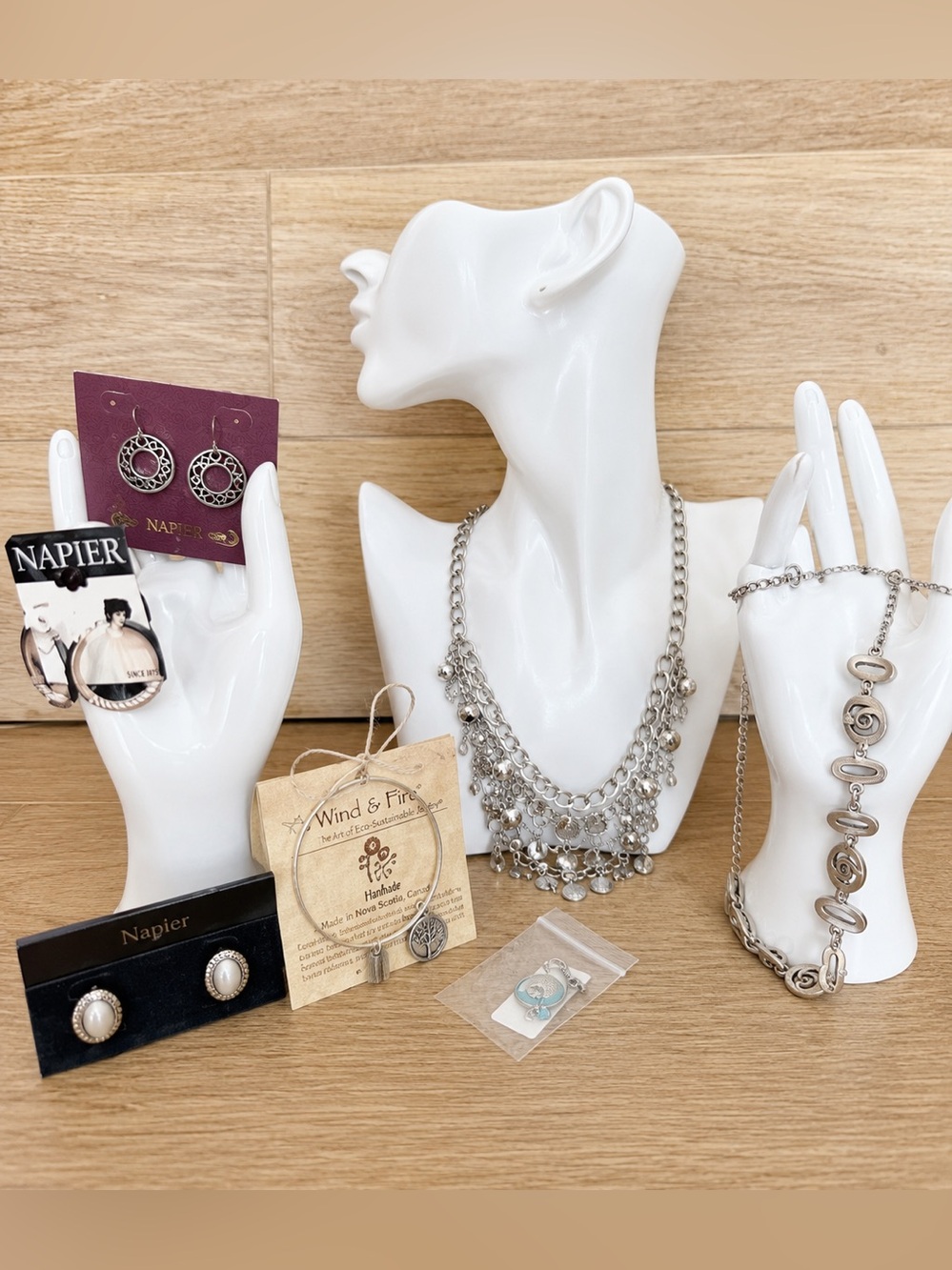Vintage Jewelry Lot 7 Pc Napier Silver Tone Necklace Earrings Bracelet EUC New